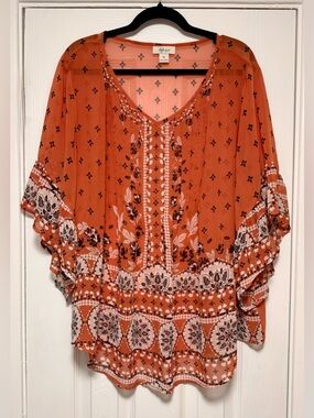 Style & Co. Orange Floral Boho Tunic